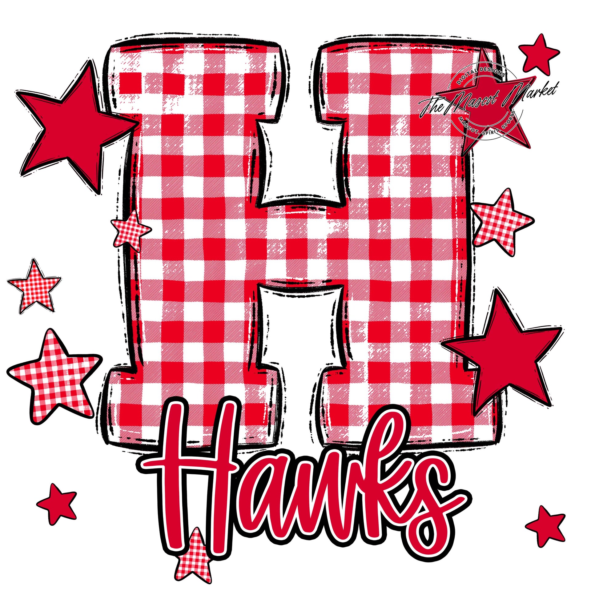 Hawks Plaid Star Design-Red