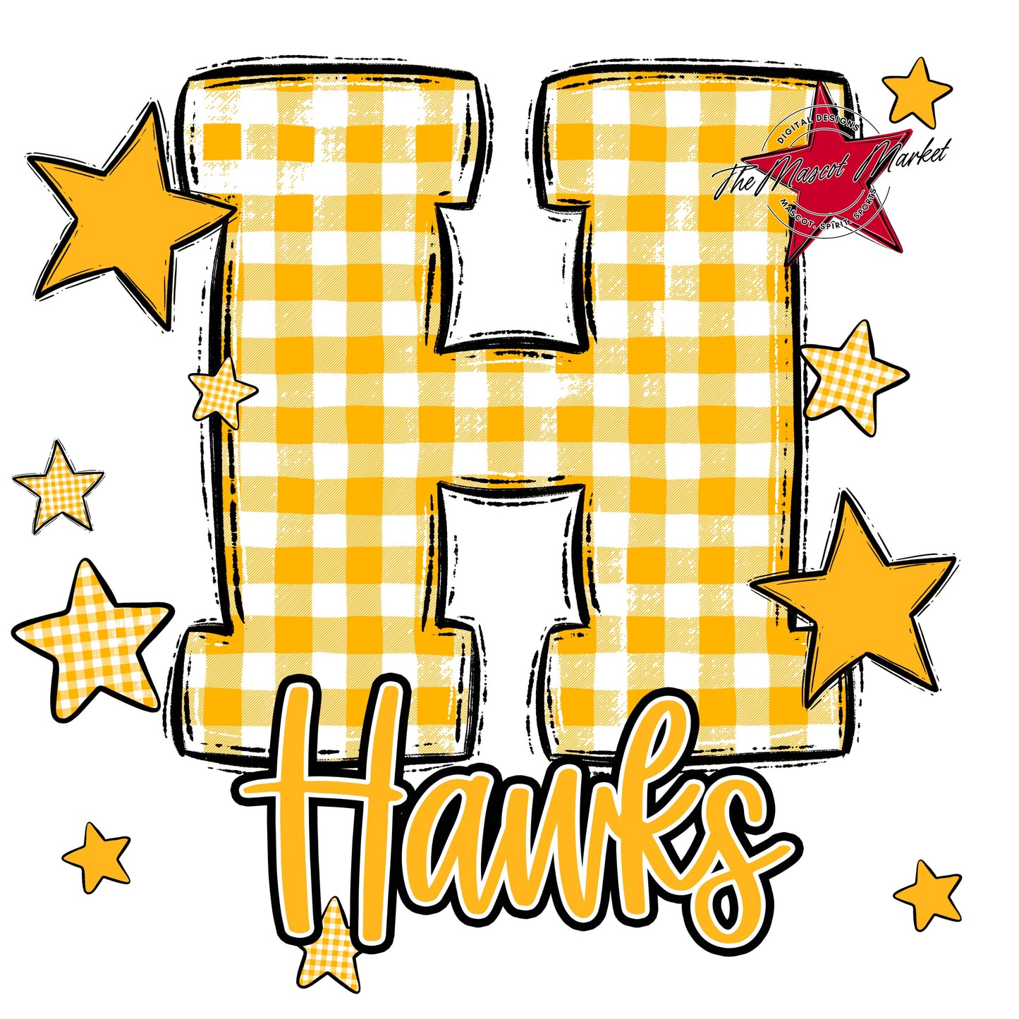 Hawks Plaid Star Design-Yellow