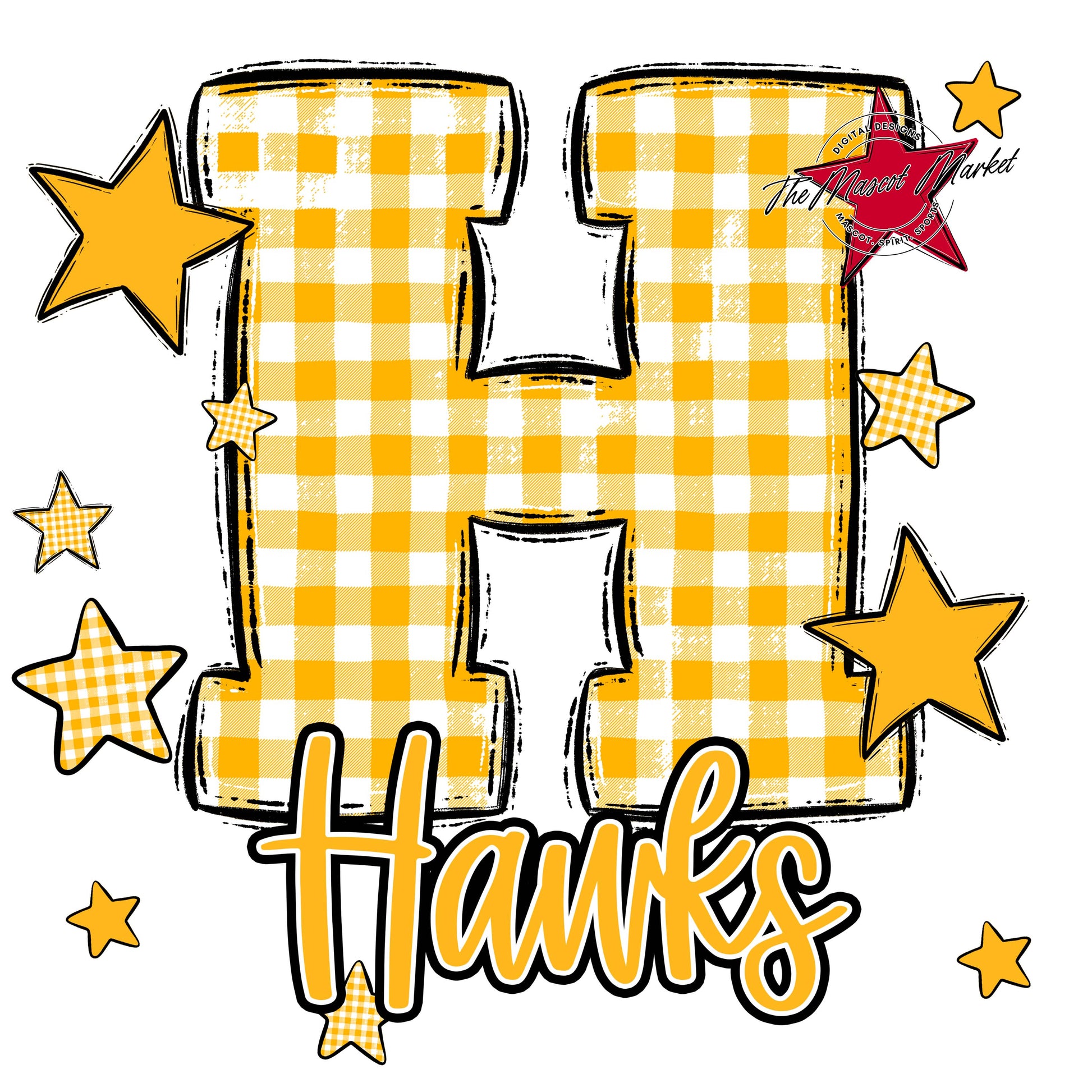 Hawks Plaid Star Design-Yellow