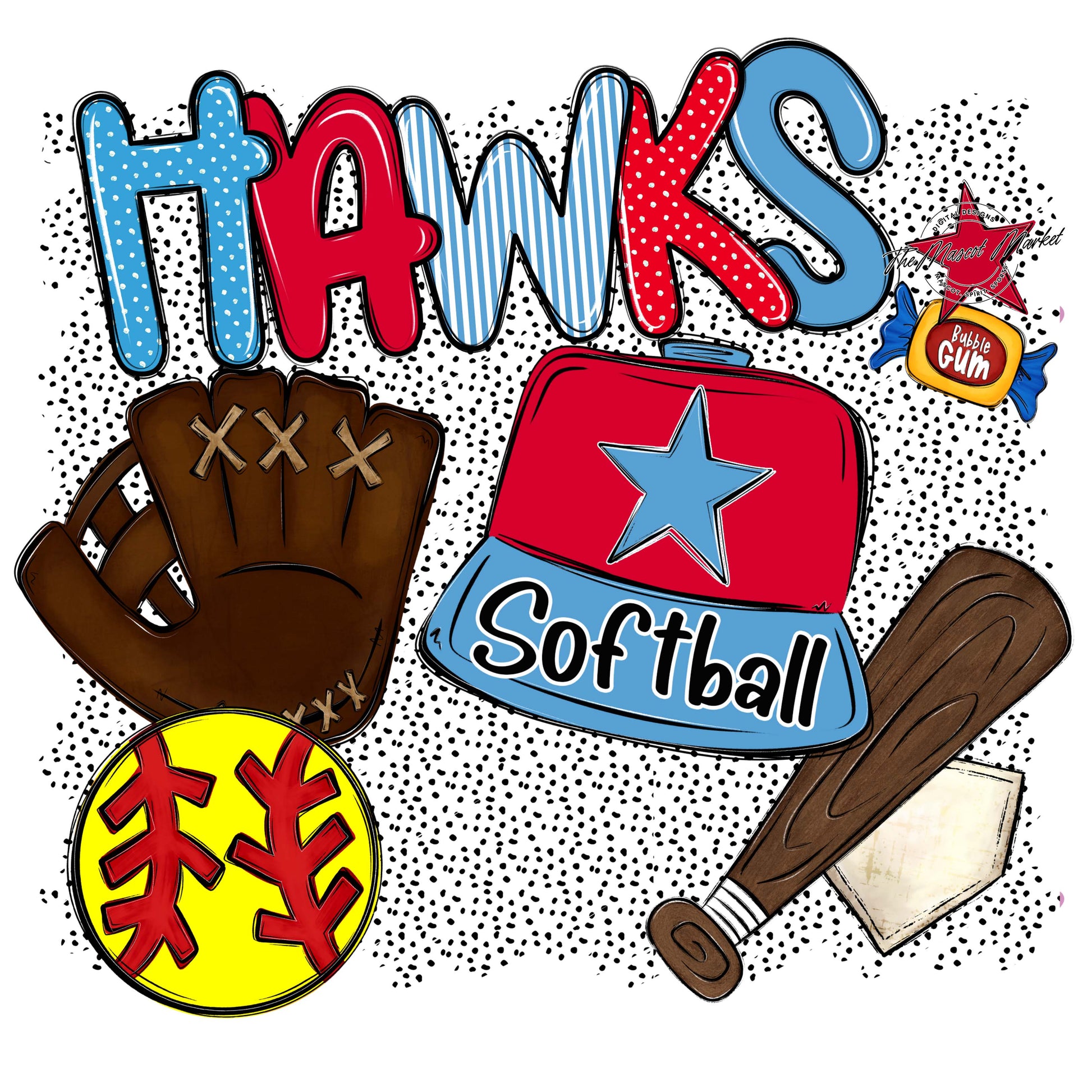 Hawks Softball Spirit-Carolina Blue & Red