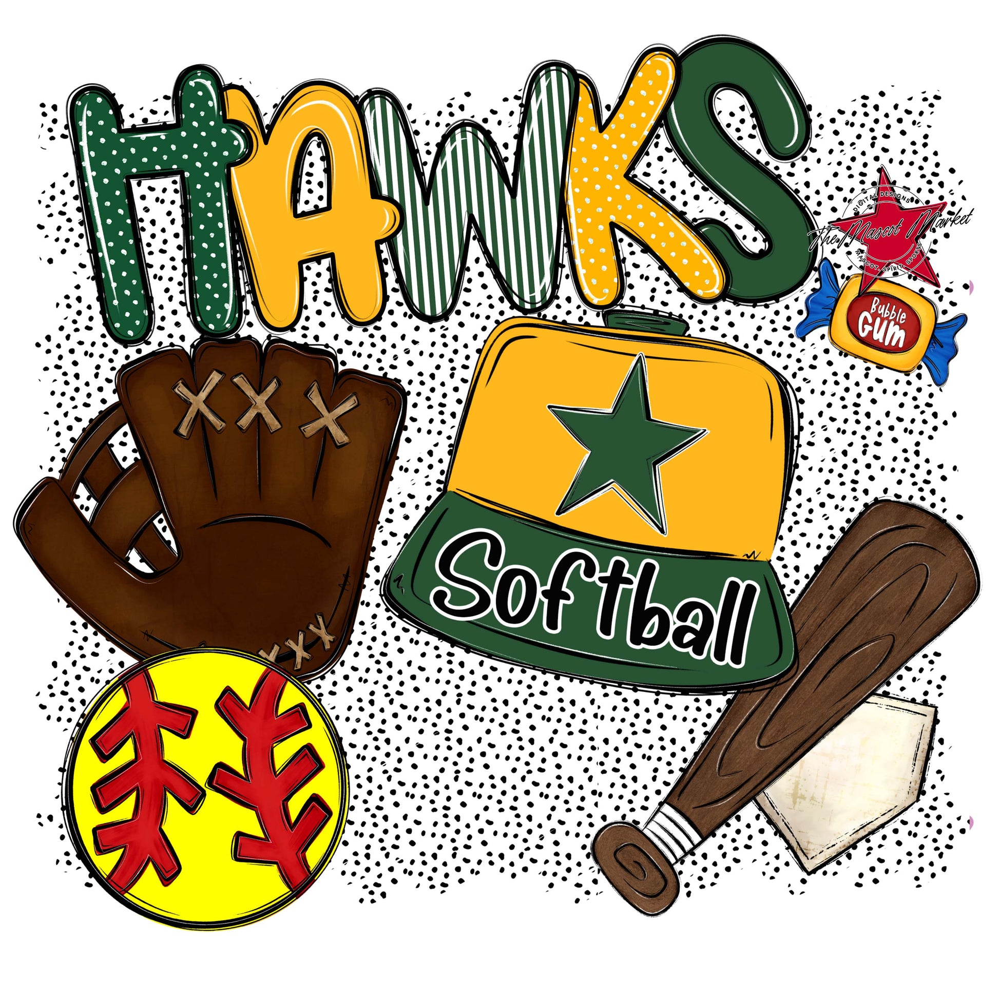 Hawks Softball Spirit-Green & Yellow