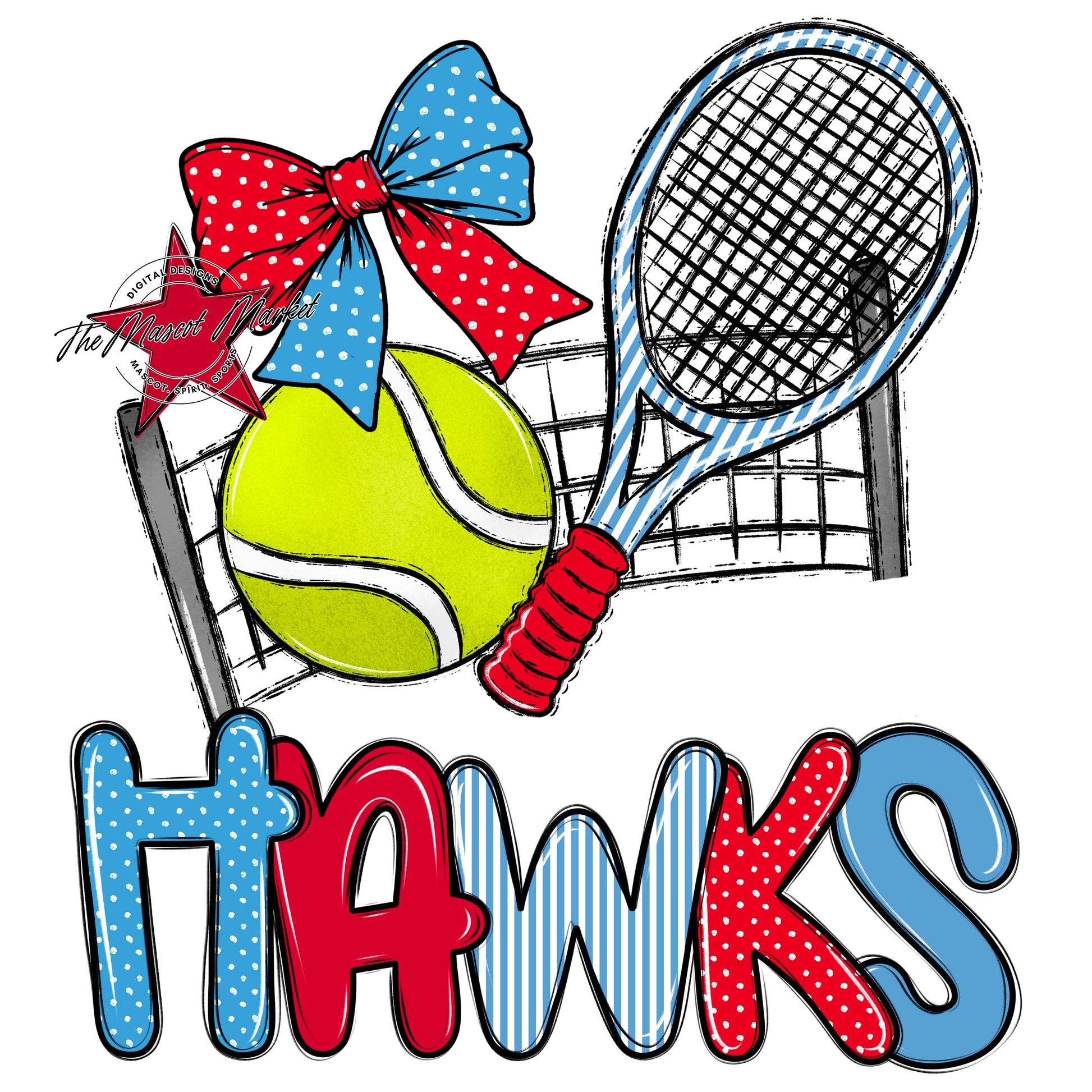 Hawks Tennis Spirit Design-Carolina Blue & Red