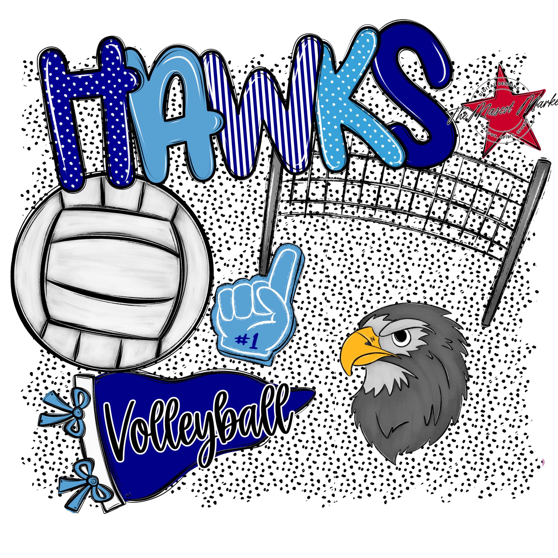 Hawks Volleyball Spirit-Blue & Carolina Blue