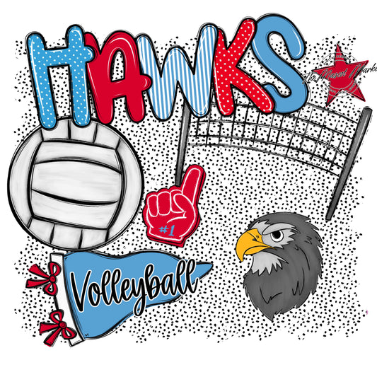 Hawks Volleyball Spirit-Carolina Blue & Red