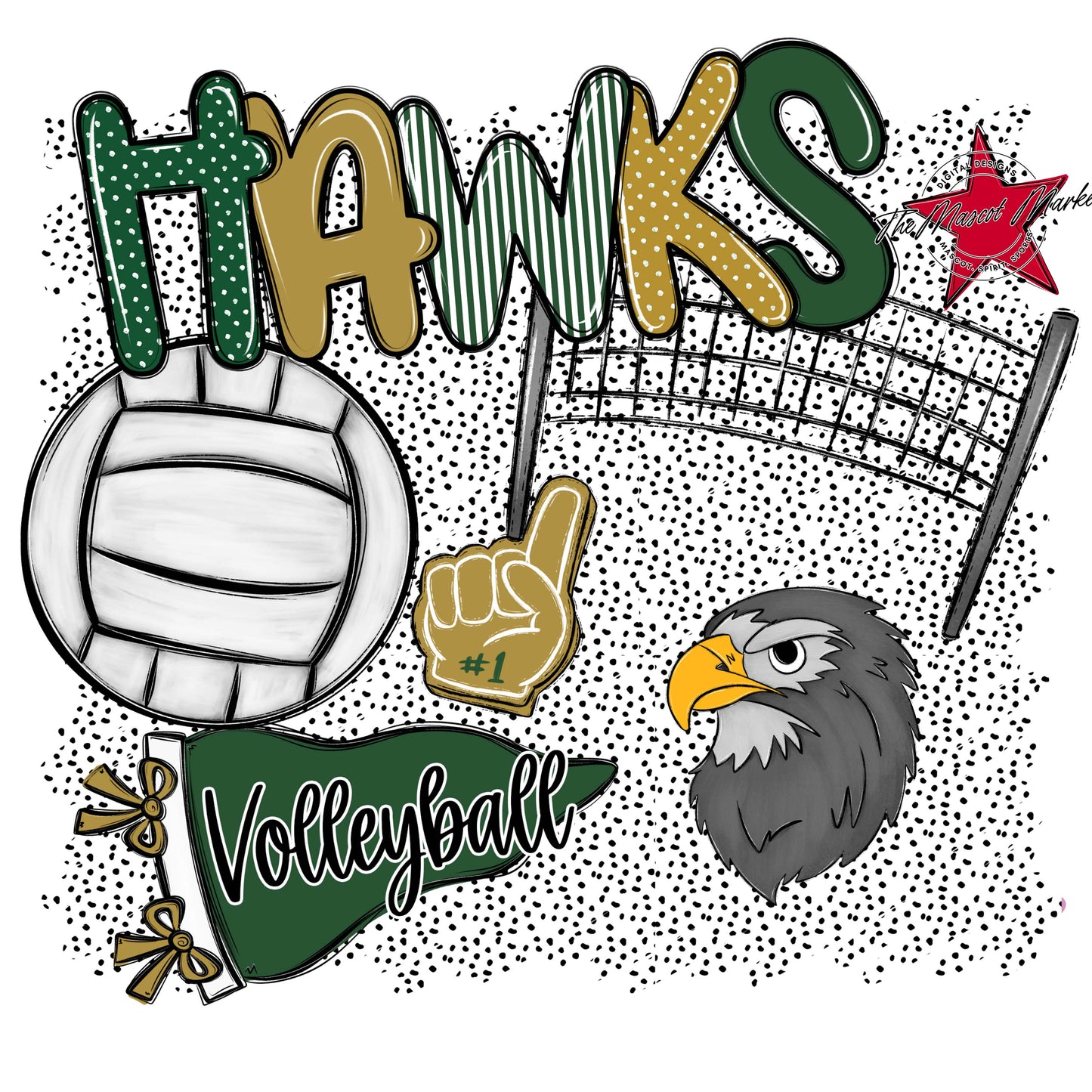 Hawks Volleyball Spirit-Green & Gold