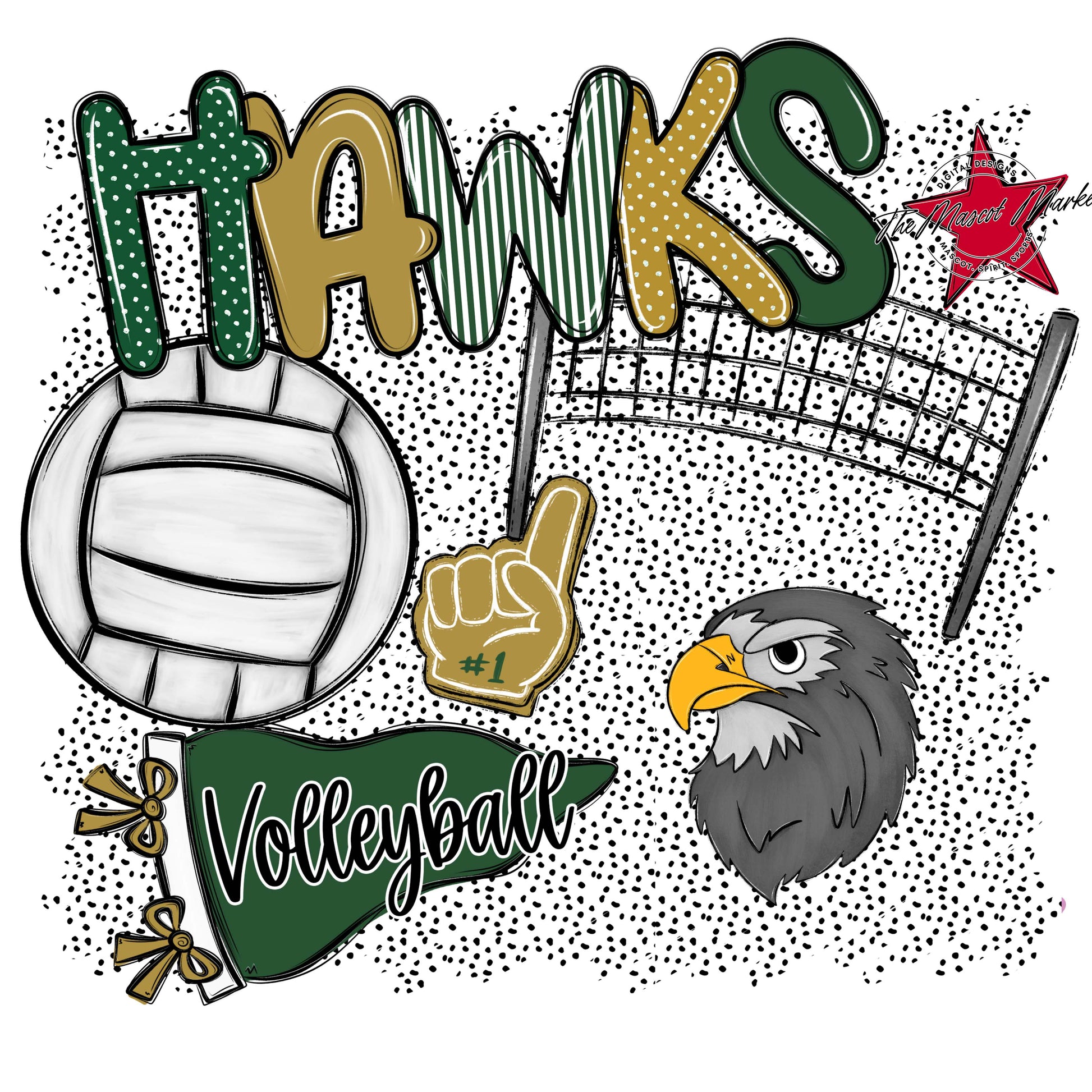 Hawks Volleyball Spirit-Green & Gold
