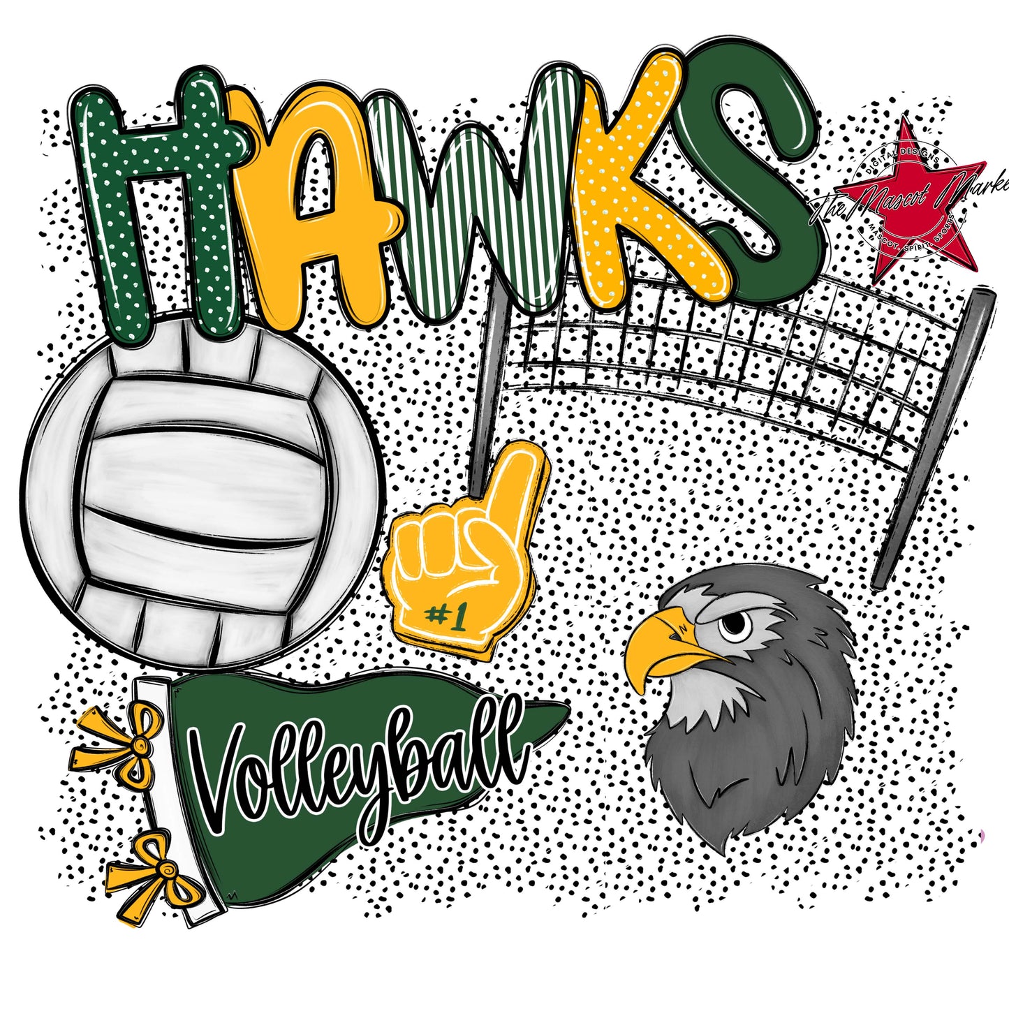 Hawks Volleyball Spirit-Green & Yellow