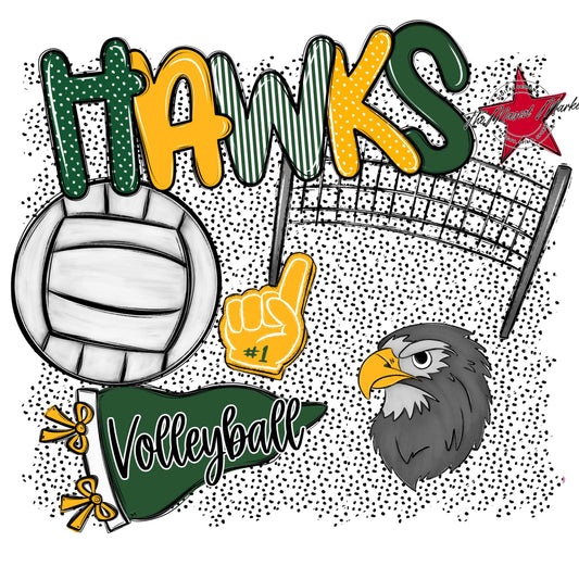 Hawks Volleyball Spirit-Green & Yellow