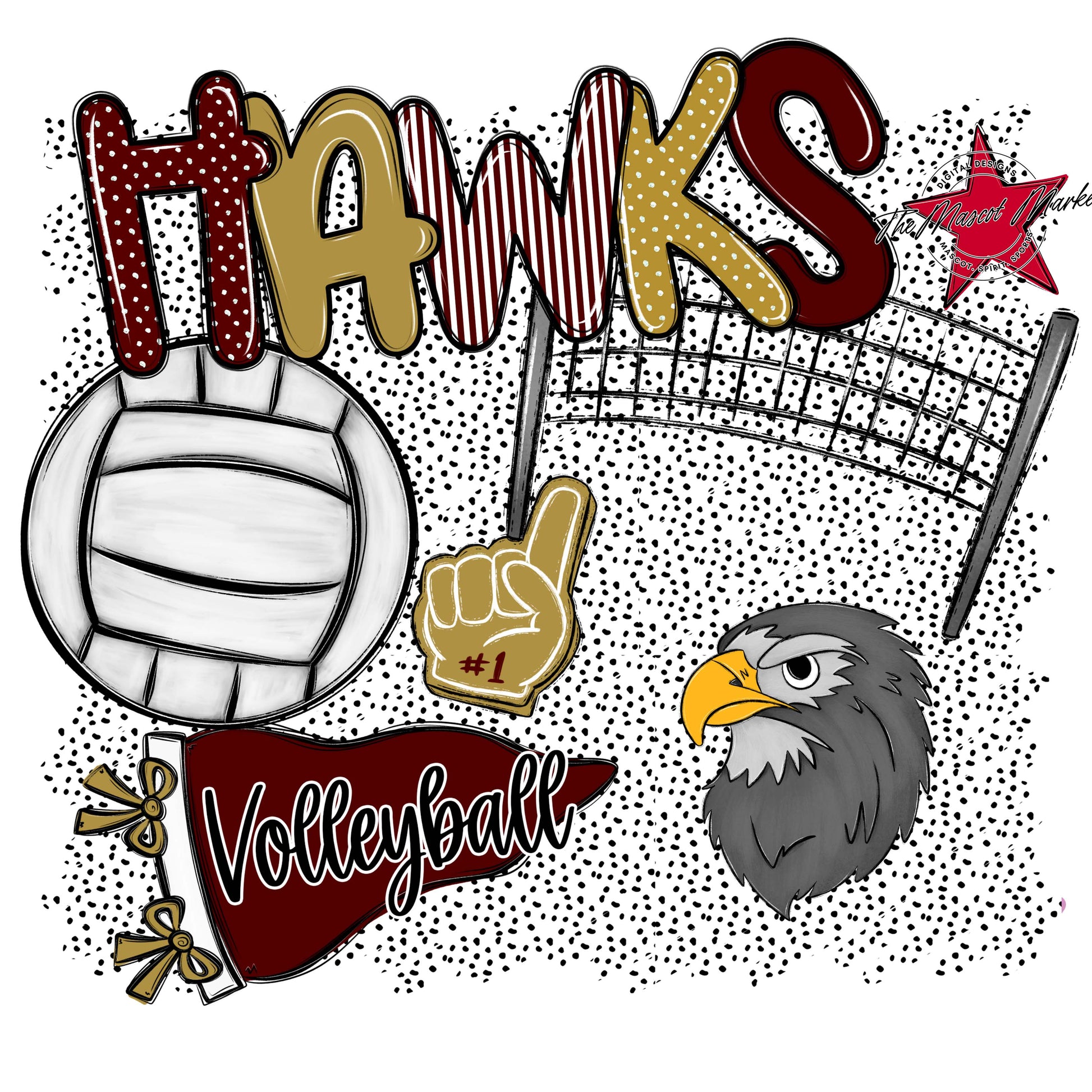 Hawks Volleyball Spirit-Maroon & Gold
