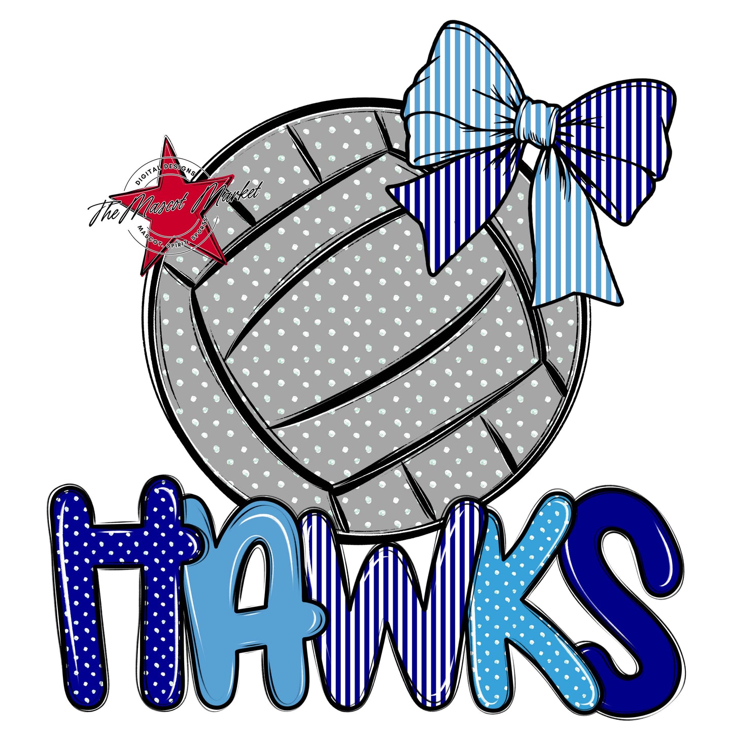 Hawks Volleyball Spirit Design-Blue & Carolina Blue