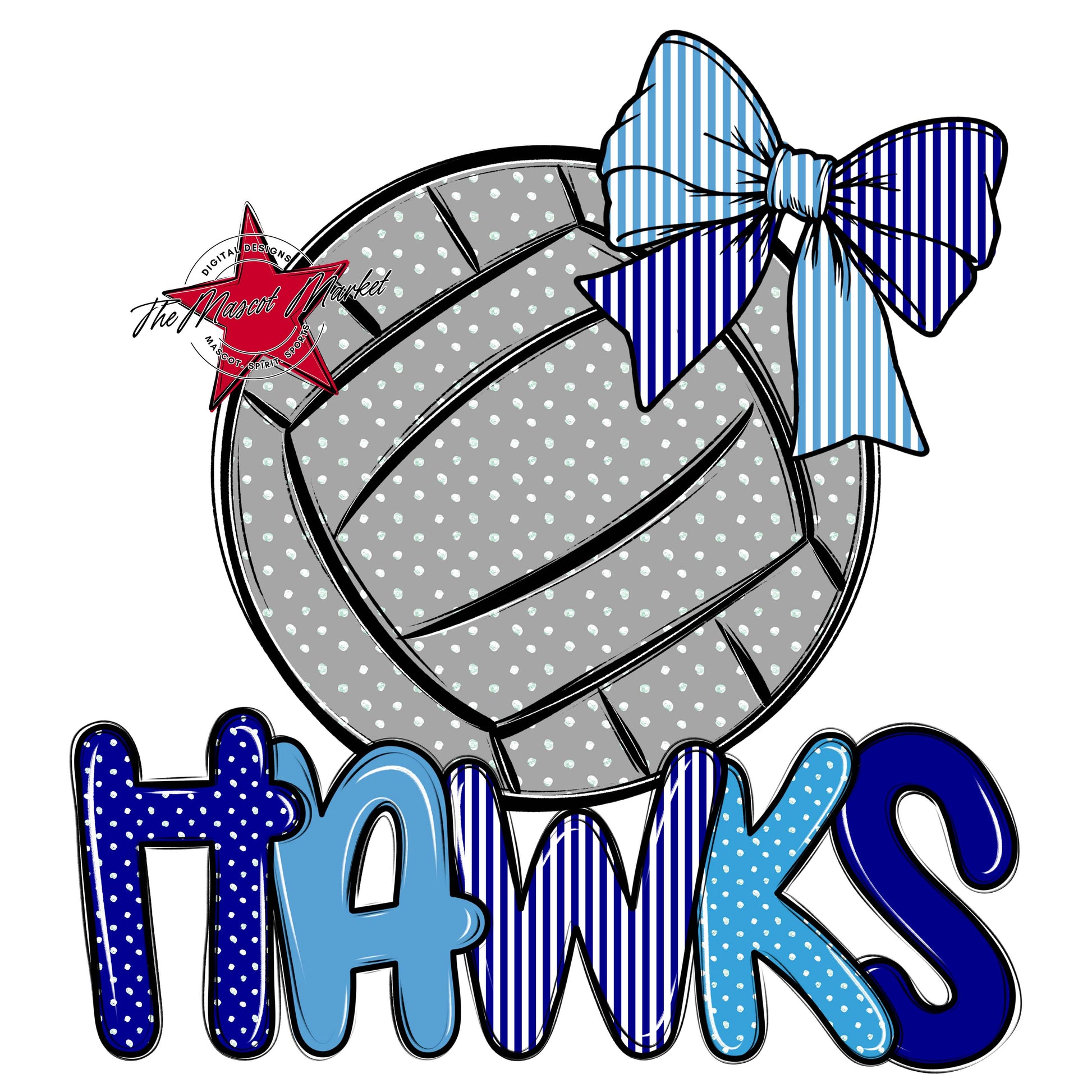 Hawks Volleyball Spirit Design-Blue & Carolina Blue