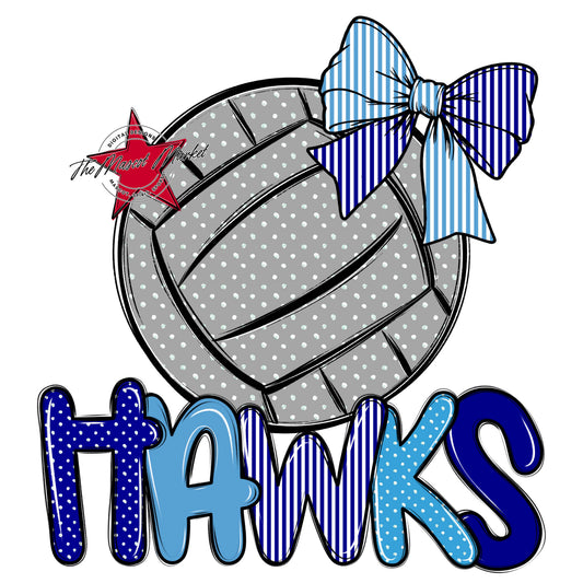 Hawks Volleyball Spirit Design-Blue & Carolina Blue