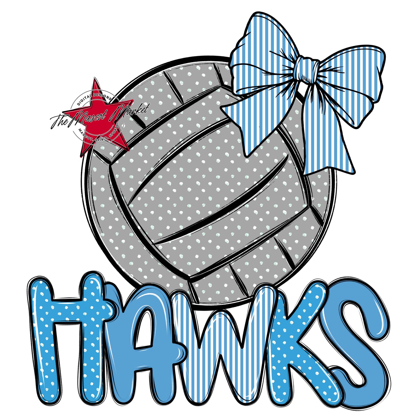 Hawks Volleyball Spirit Design-Carolina Blue