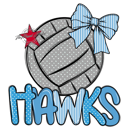 Hawks Volleyball Spirit Design-Carolina Blue