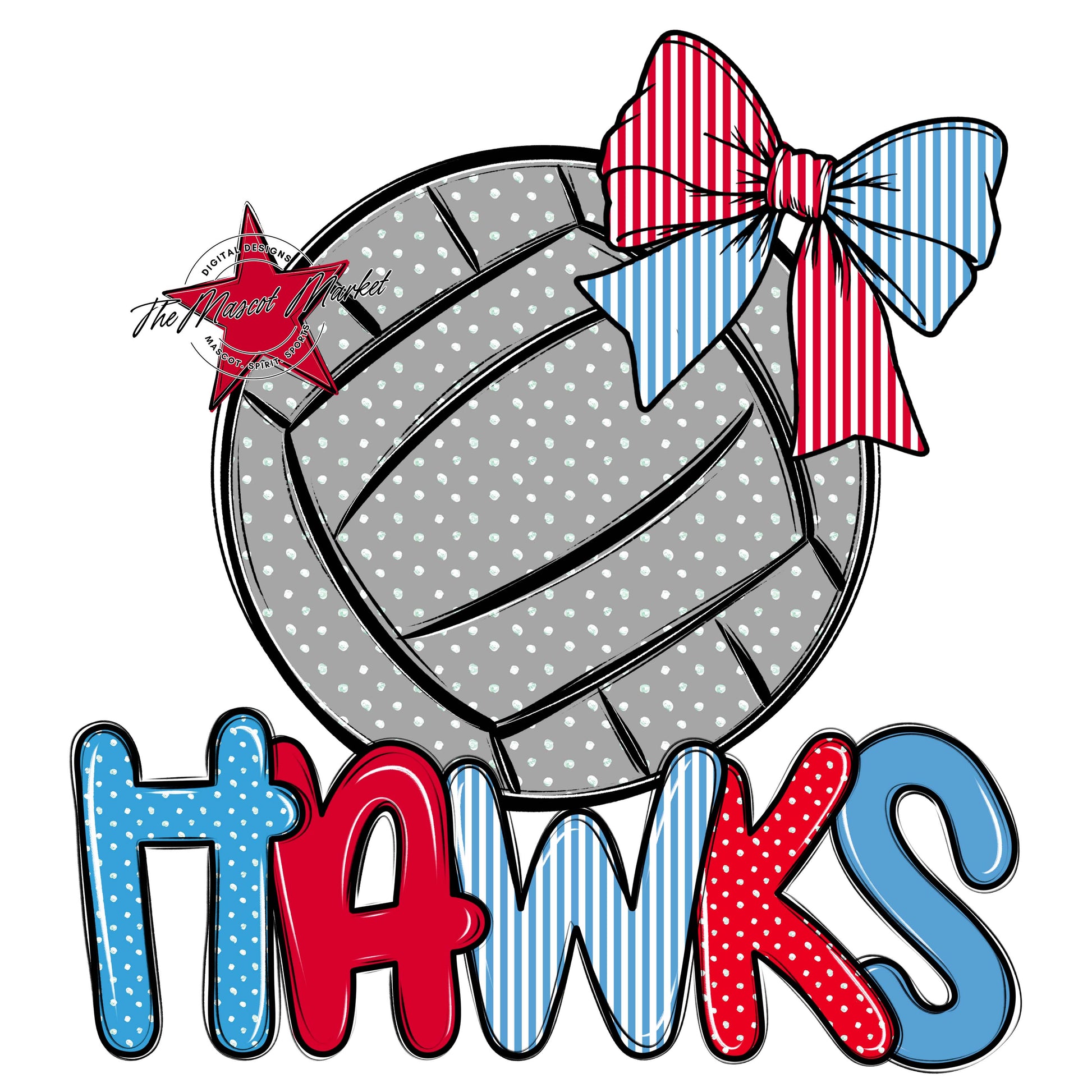 Hawks Volleyball Spirit Design-Carolina Blue & Red