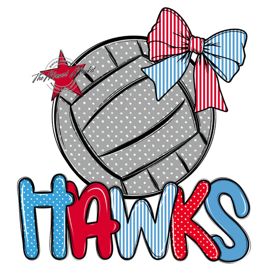 Hawks Volleyball Spirit Design-Carolina Blue & Red