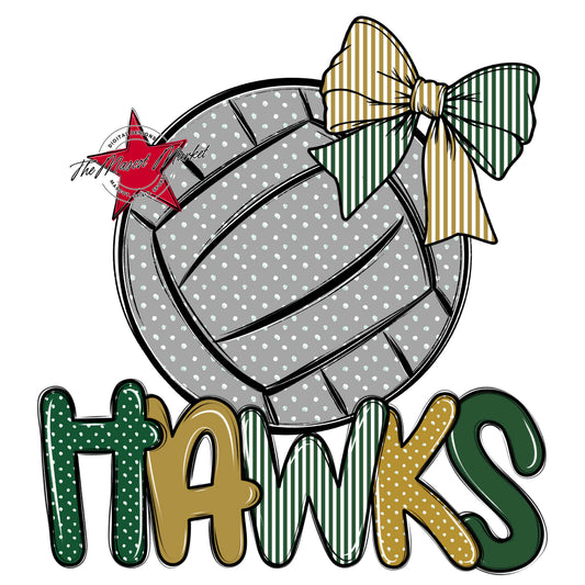 Hawks Volleyball Spirit Design-Green & Gold