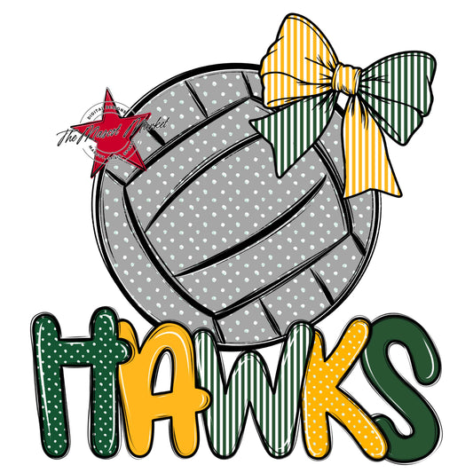 Hawks Volleyball Spirit Design-Green & Yellow