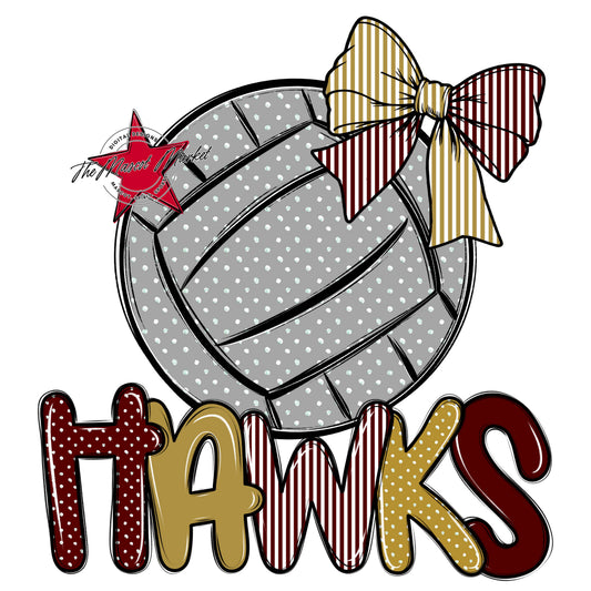 Hawks Volleyball Spirit Design-Maroon & Gold