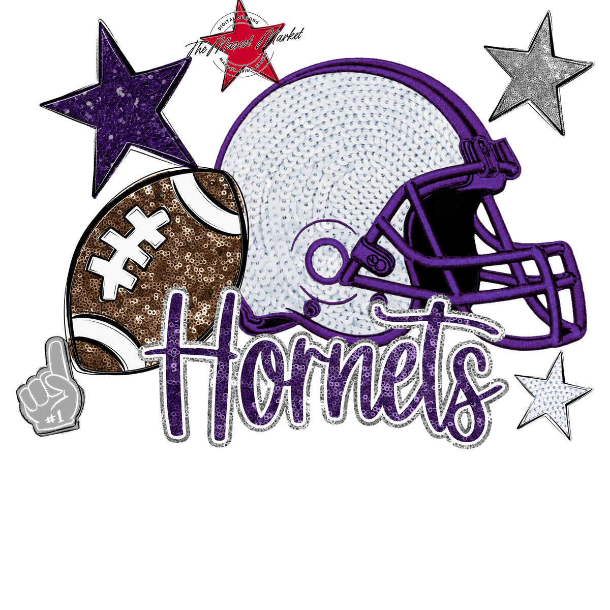 Hornets Football Embroidered Sequins Design-Purple & Grey