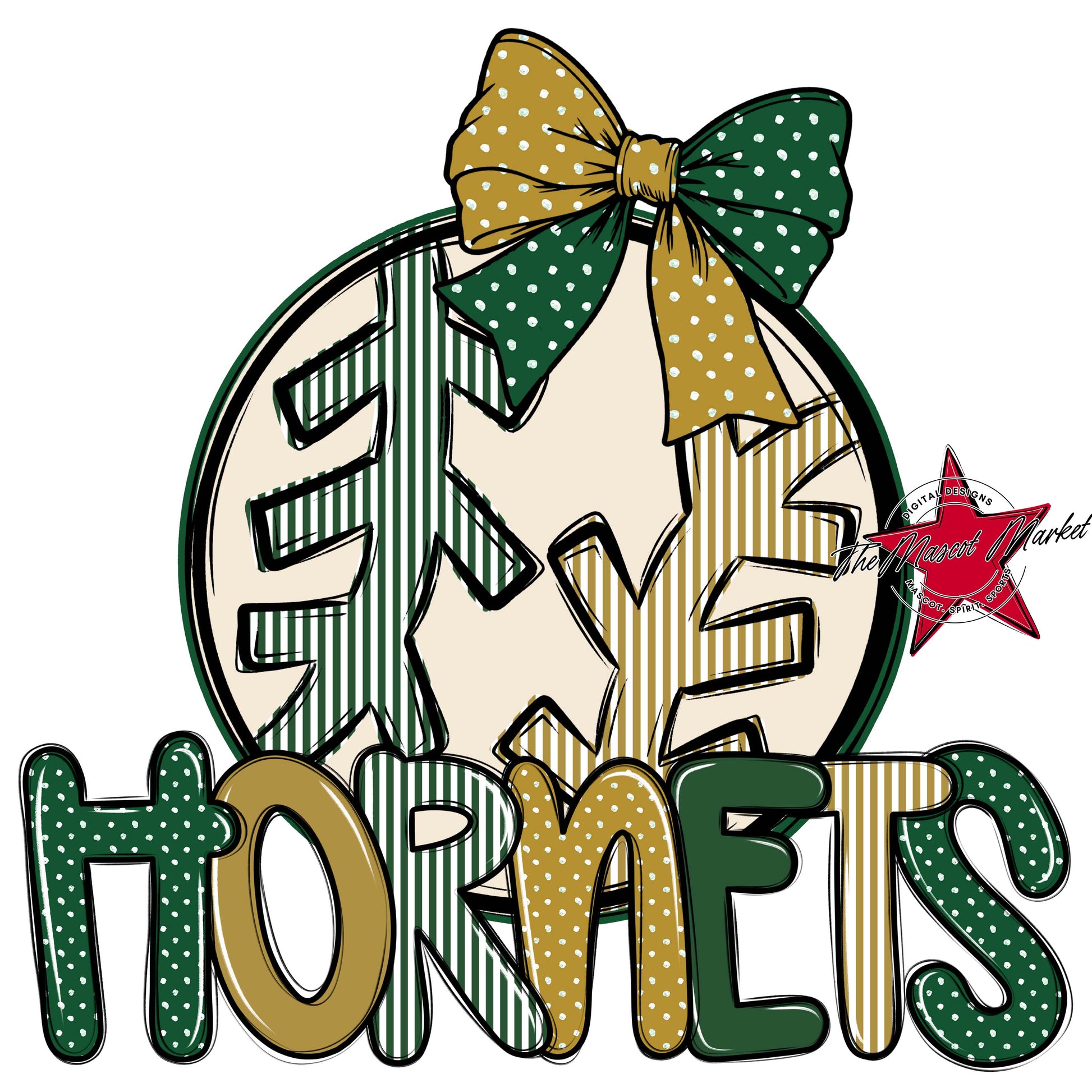 Hornets Baseball-Softball Spirit Design-Green & Gold