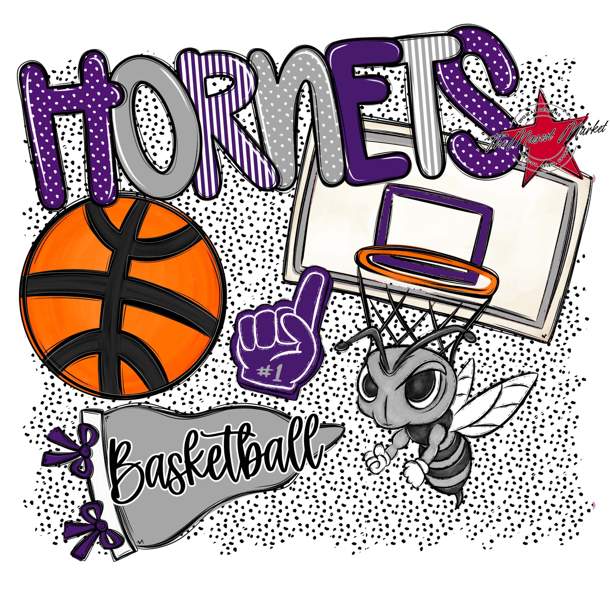 Hornets Basketball Spirit-Purple & Grey