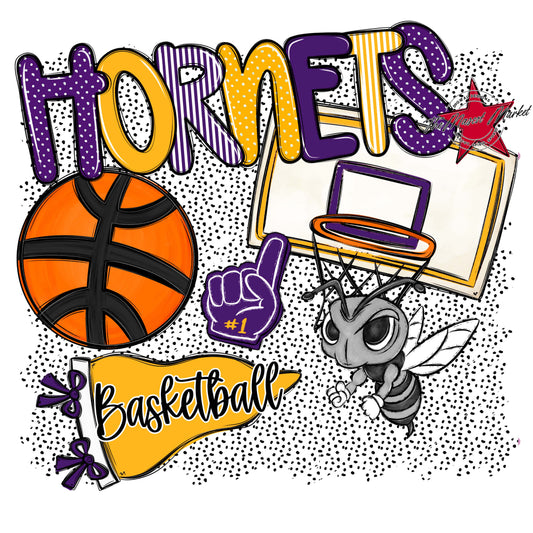 Hornets Basketball Spirit-Purple & Yellow