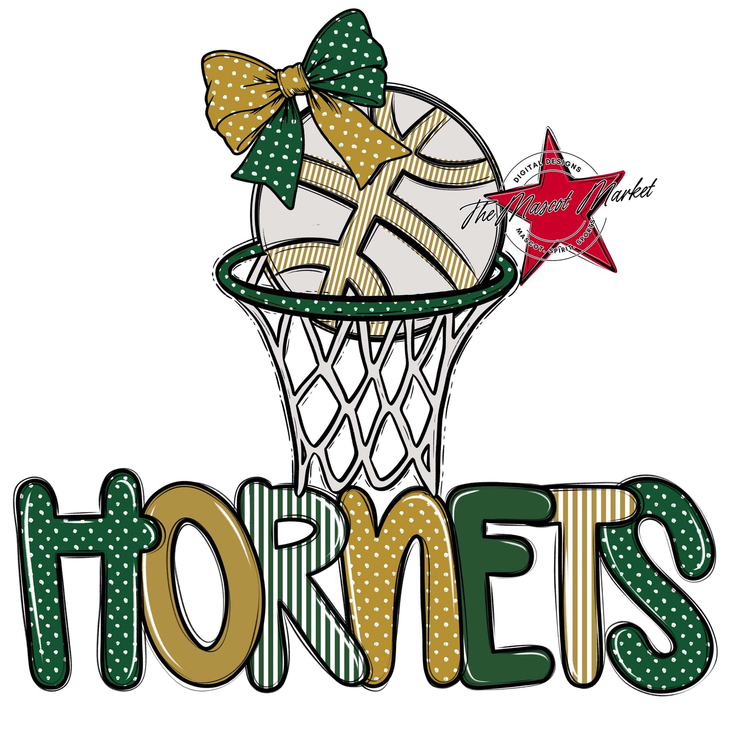 Hornets Basketball Spirit Design-Green & Gold