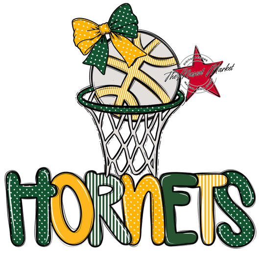 Hornets Basketball Spirit Design-Green & Yellow