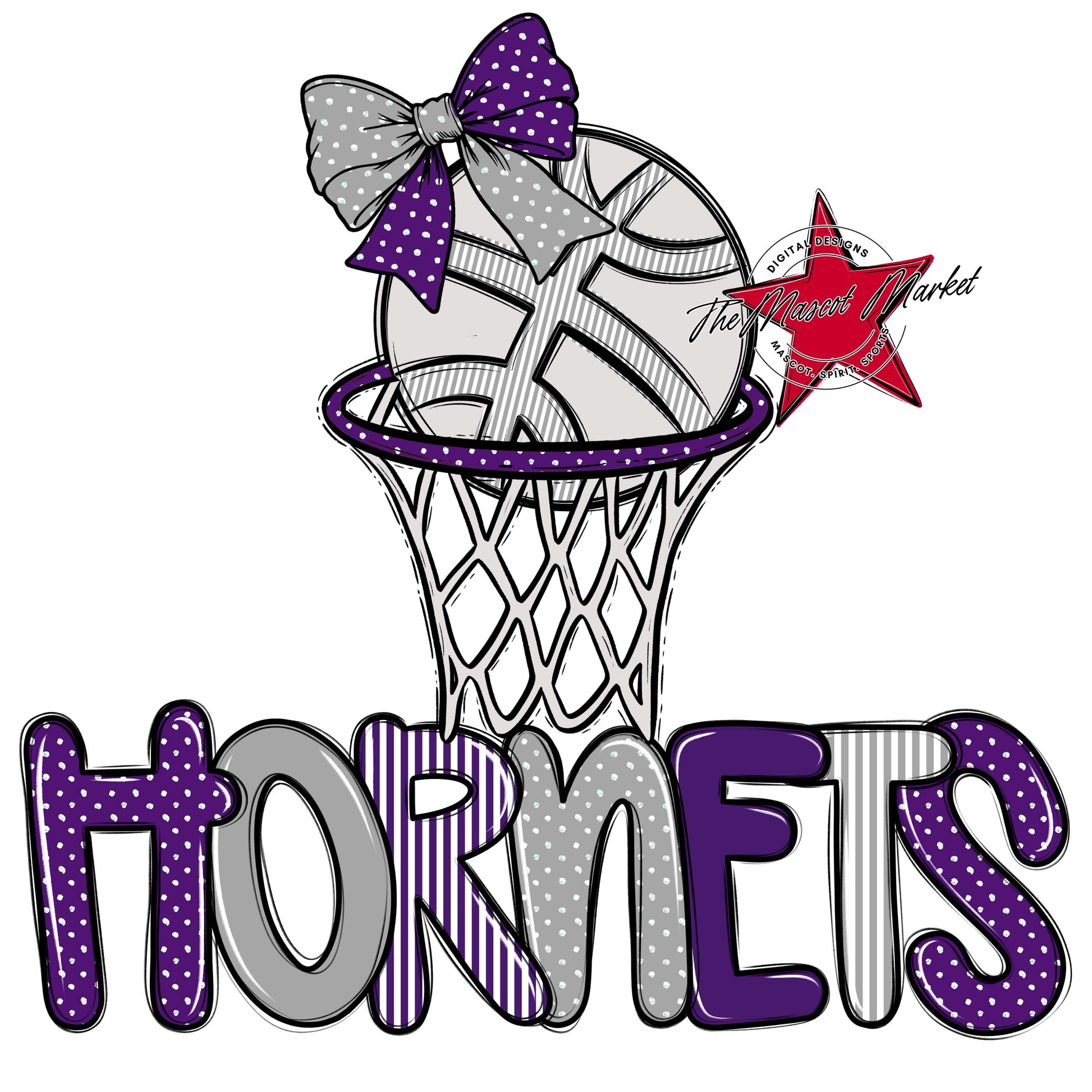 Hornets Basketball Spirit Design-Purple & Grey