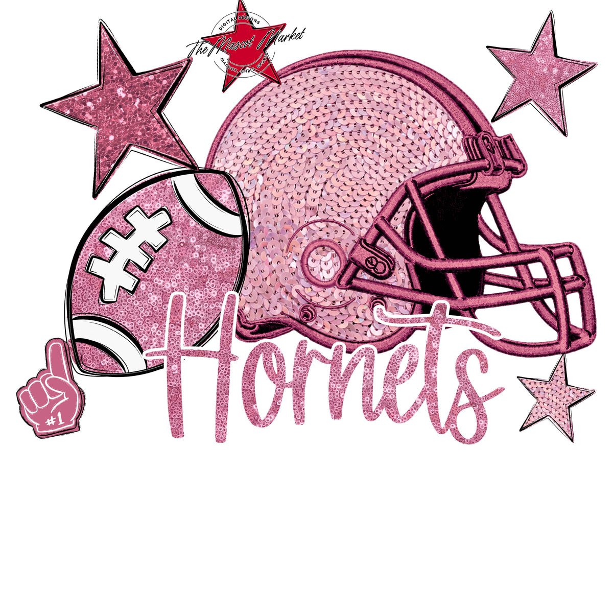 Hornets Football Embroidered Sequins Design-Pink Out