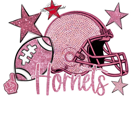 Hornets Football Embroidered Sequins Design-Pink Out