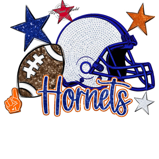 Hornets Football Embroidered Sequins Design-Blue & Orange