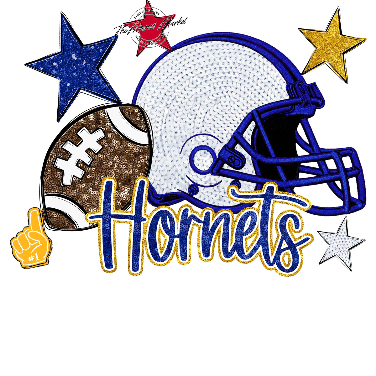 Hornets Football Embroidered Sequins Design-Blue & Yellow