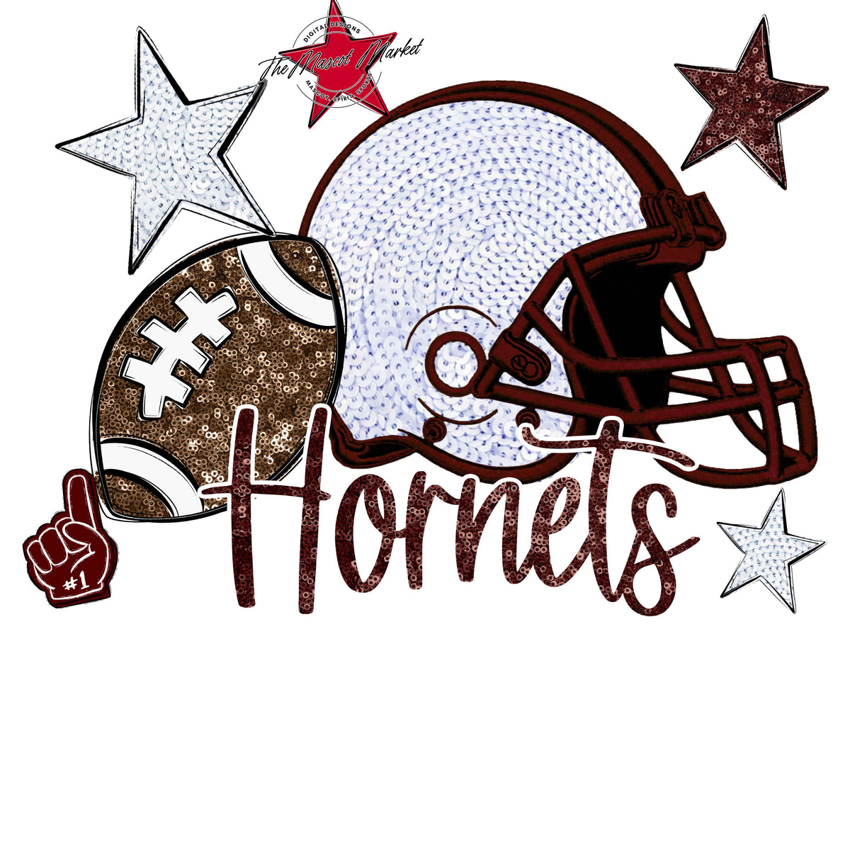 Hornets Football Embroidered Sequins Design-Maroon