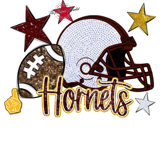 Hornets Football Embroidered Sequins Design-Maroon & Yellow