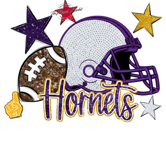 Hornets Football Embroidered Sequins Design-Purple & Yellow