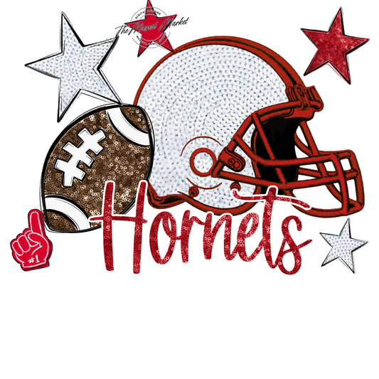 Hornets Football Embroidered Sequins Design-Red