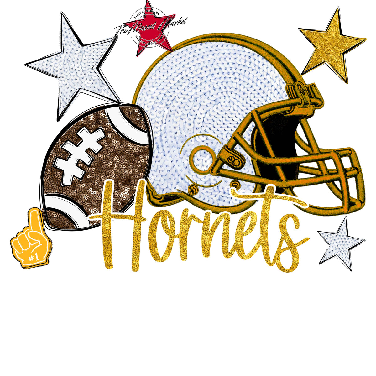Hornets Football Embroidered Sequins Design-Yellow