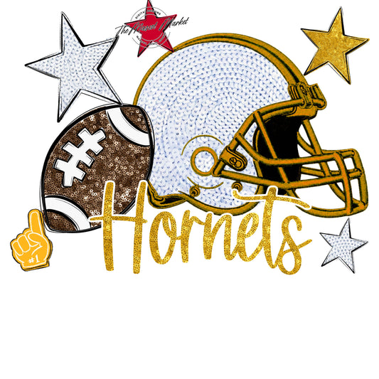 Hornets Football Embroidered Sequins Design-Yellow