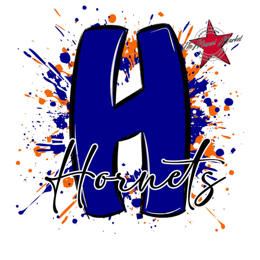 Hornets Mascot Splatter-Blue & Orange