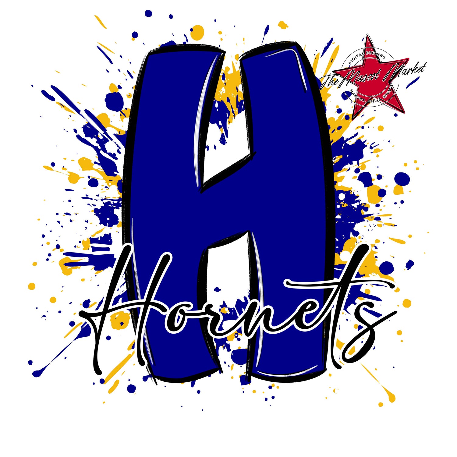 Hornets Mascot Splatter-Blue & Yellow
