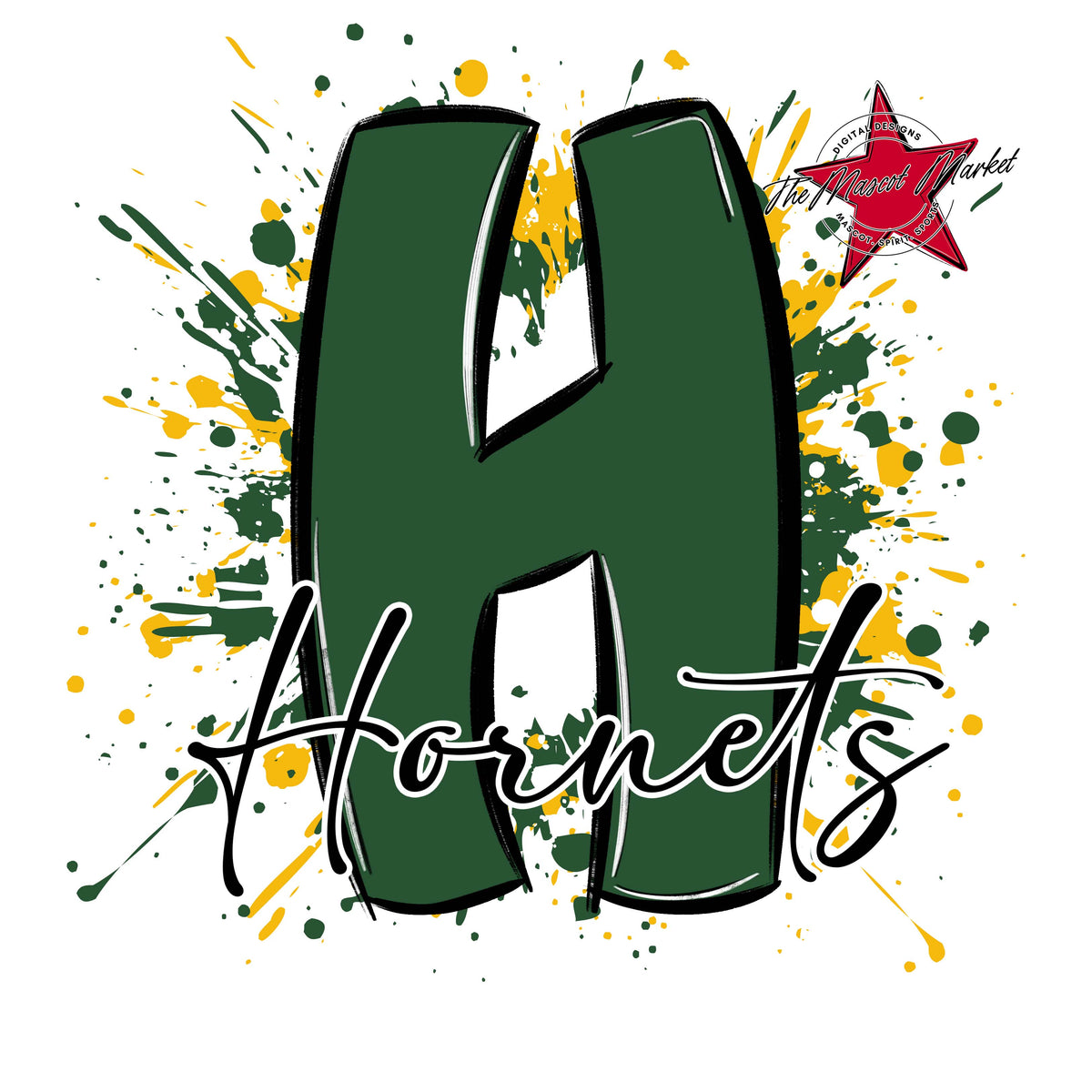 Hornets Mascot Splatter-Green & Yellow