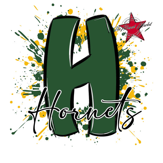 Hornets Mascot Splatter-Green & Yellow
