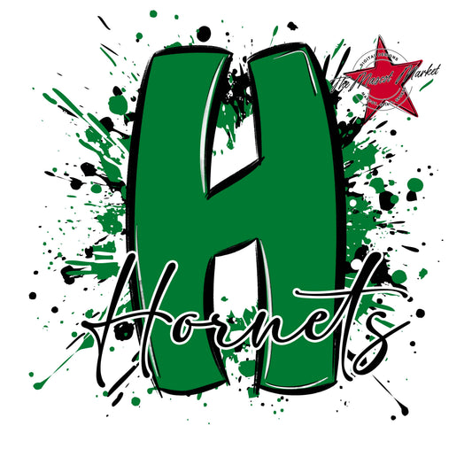 Hornets Mascot Splatter-Kelly Green