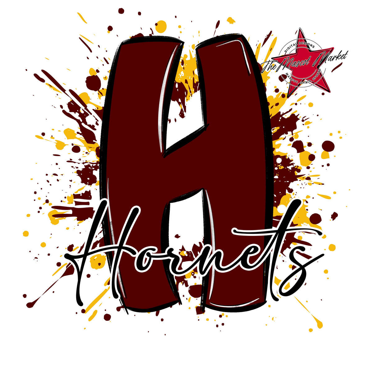 Hornets Mascot Splatter-Maroon & Yellow