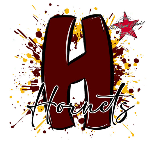 Hornets Mascot Splatter-Maroon & Yellow
