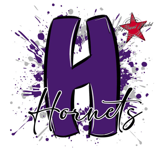 Hornets Mascot Splatter-Purple & Grey