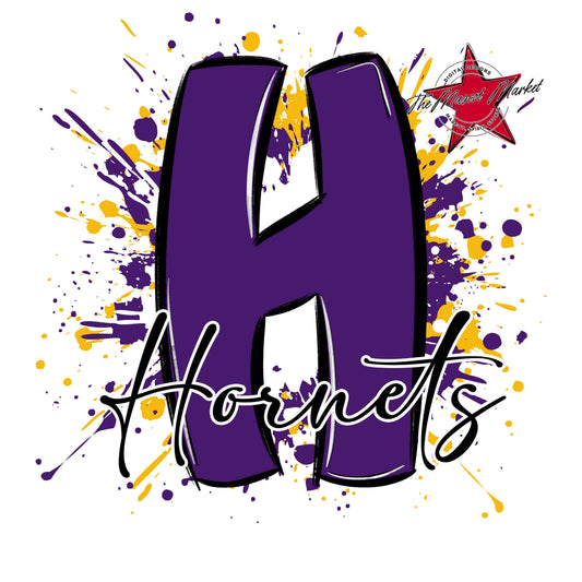 Hornets Mascot Splatter-Purple & Yellow