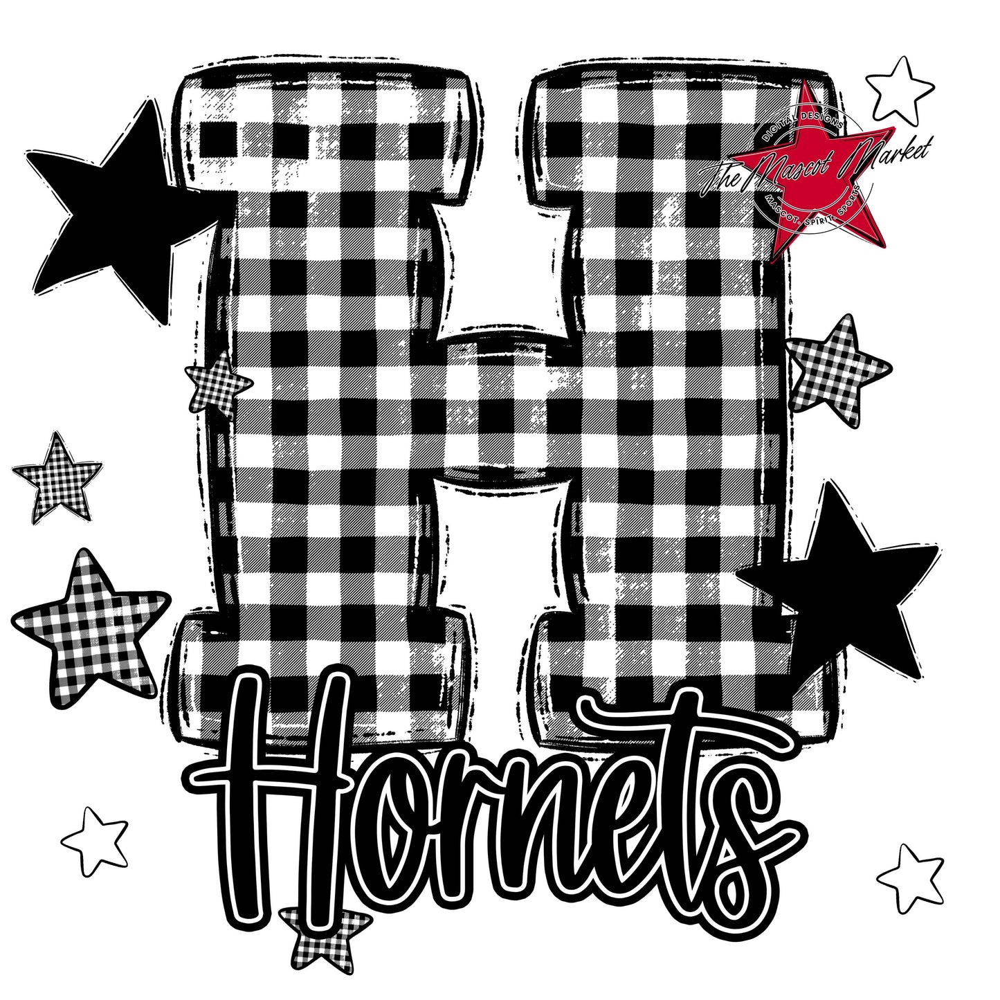 Hornets Plaid Star Design-Black